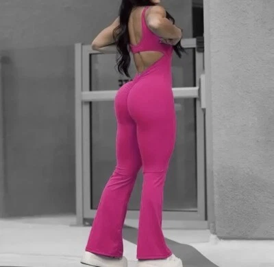 Женщин без рукавов Расклешенный комбинезон сексуальный без спинки Майка Scrunch Butt йога Детский комбинезон - Изображение 1 из 3