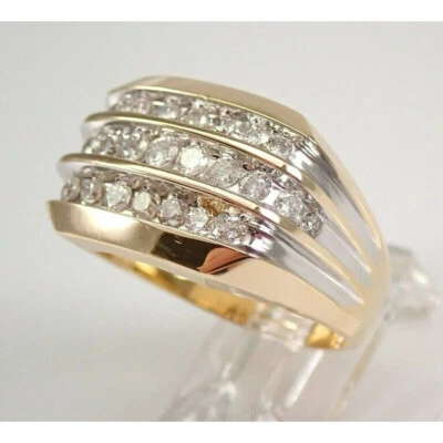 Three Row Channel Set Men's Ring 14K Yellow Gold Over 2.4 Ct Simulated Diamond - Image 1 of 4