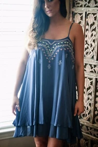UMGEE Purple Embroidered Tunic Spaghetti Strap Boho Flowy Shift Dress NWT Large - Picture 1 of 3