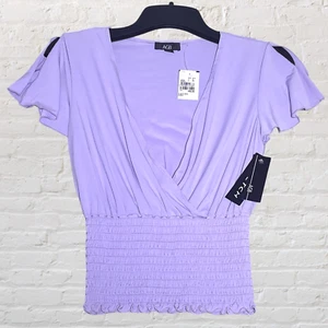 Y2K AGB Surplice Top Lavender Women's M Smocked Hem Fairy Festival Whimsical NWT - Picture 1 of 12