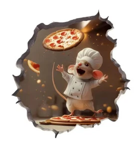 Pegatina de Pared 3D 5.12" x 4.72" Realista PIZZA CHEF MOUSE - Agujero Calcomanía Mural - Imagen 1 de 3