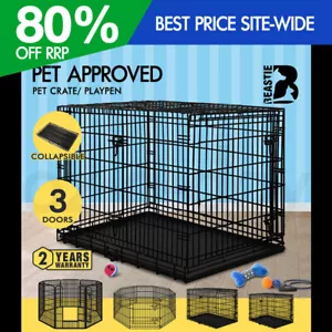 BEASTIE Dog Cage Pet Crate Kennel Cat Collapsible Metal Playpen 24"~ 48" Large - Picture 1 of 124
