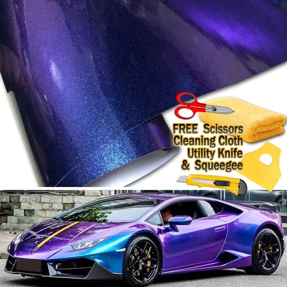 Envoltura de película de vinilo azul púrpura camaleón metálico brillante premium sin burbujas de aire Foto 1 de 4