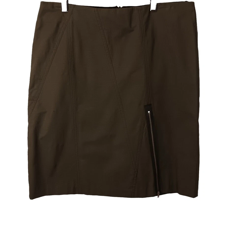 Poleci Olive Green A-Line Skirt w Inverted Bottom Side Zip Detail, NWT, 12 - Image 1 of 4