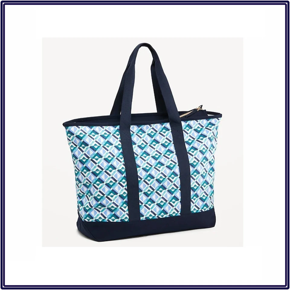 NWT Old Navy Canvas Tote Travel Picnick Shopping Bag in Tile Blue 100% Cotton - Image 1 of 1