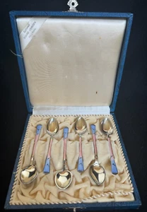 Sigurd Johnsen Norwegian Sterling Silver set of 6 Enamel Sea Gulls Teaspoons - Picture 1 of 5