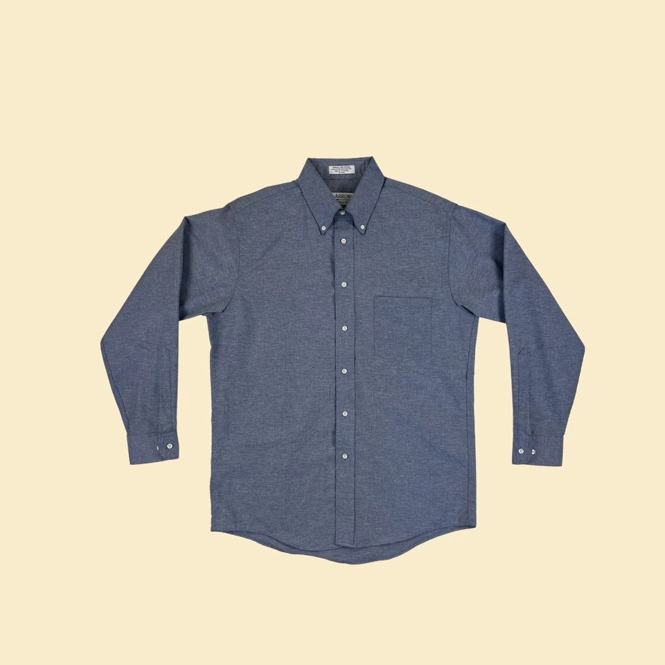 Camisa de vestir azul años 80 para hombre de Arrow, vintage años 80 azul manga larga abotonada Foto 1 de 4