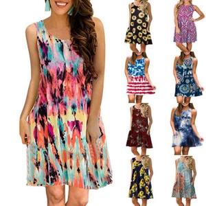 Fashion Knee Length Women Summer Sleeveless Dress Dresses Casual Beach Sundress - Picture 1 of 66