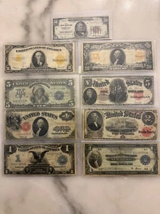 Set of  US paper money $1 $2  $5 $10 $20 $50 Gold Silver  US dollar bills  - Picture 1 of 2