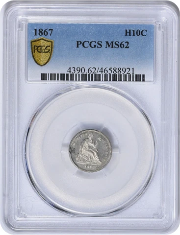 1867 Liberty Seated Silver Half Dime MS62 PCGS Cover