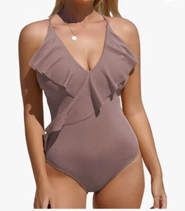 CUPSHE Women's One Piece Swimsuit Ruffle Wrap Textured Beach Swimwear Size L - Picture 1 of 3