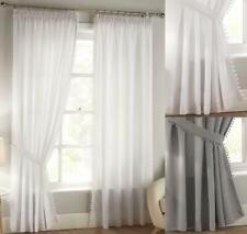 1 Pair Of TAHITI Pom Pom Trim 3" Pencil Pleat Taped Top Lined Voile Curtains 