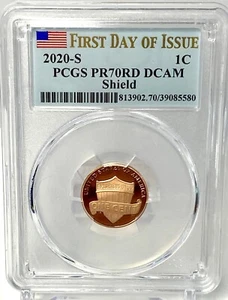 2020-S 1C Lincoln Shield PCGS PR70DCAM FIRST DAY OF ISSUE FLAG LABEL - Picture 1 of 8