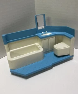 Vintage Little Tikes Puppenhaus mit blauem Dach blau weiß Badezimmer Ersatzstück - Bild 1 von 7