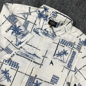 Quiksilver Waterman Button-Up Shirt Mens Large Blue White Comfort Fit Hawaiian - Picture 1 of 13