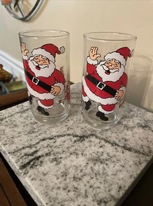 Dancing Santa And Elves Christmas Glasses Set Of 2 Tumblers. - Picture 1 of 3