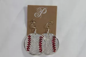 Plunder Earrings (new) BLAKE CROWE -SILVER BASEBALLS 2.25" DRP 1.5" RO (PPE1823) - Picture 1 of 3