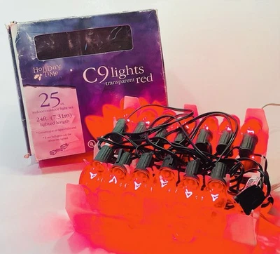 NUEVO EN CAJA C9 25 unidades 25 pies cadena de luces rojas transparentes de Navidad al aire libre Foto 1 de 4