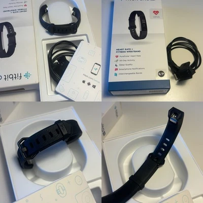 Unworn Fitbit Alta HR Black Wristband Strap Charger Box Manual Fitness Tracker - image 1 of 4