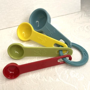 Pioneer Woman Measuring Spoons With Ring Blue Yellow Green Red Melamine Set of 4 - Picture 1 of 10