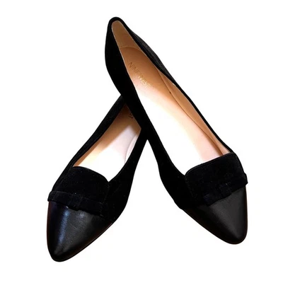 Sapato Slip On Nine West Saxiphone Preto Couro e Camurça Carreira Casual 10M - Imagem 1 de 4