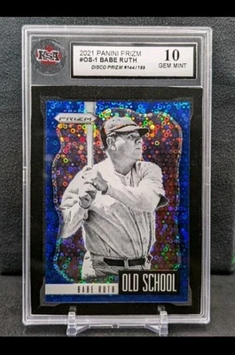 Prizm Babe Ruth Old School Blue Disco Prizm SP 2021 #/199 KSA 10 gema como nueva🔥 Foto 1 de 4