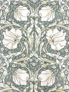 Morris Pimpernel cotton fabric Art Nouveau floral sage green lawn - Picture 1 of 4