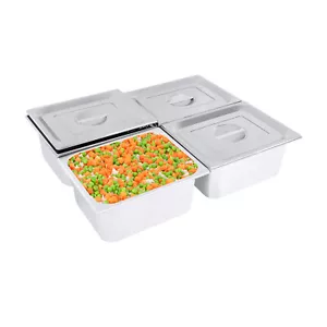 4 Pack 6" Deep 1/2 Size Steam Table Pans and Lids Hotel Food Pan Stainless Steel - Picture 1 of 10