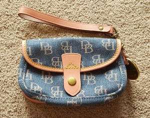 Dooney & Bourke Blue Denim Type Material w/ Pink Leather Trim Wristlet - Picture 1 of 5