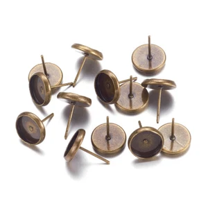 20pc Brass Cup Earring Posts Round Antique Bronze Stud Findings Earwire 8mm Tray - Picture 1 of 2