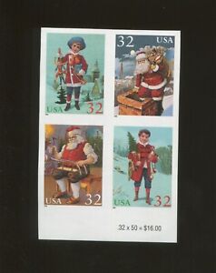United States Postage Stamp #3004-3007d MNH Block of 4 imperf Christmas Santa