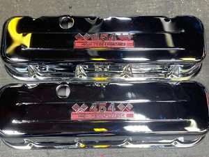 "Blem" Valve Covers, Chevy 454 High Performance, Chrome with unique emblem - Picture 1 of 4