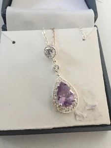 $25 Charter Club Purple Teardrop Necklace  February Birthday - Picture 1 of 5