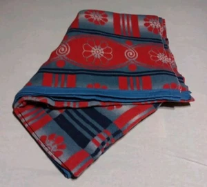 BEACON 30s 40s Camp Blanket Reversible Blue Red Grey 72" x 69" Cotton EXCELLENT - Picture 1 of 15