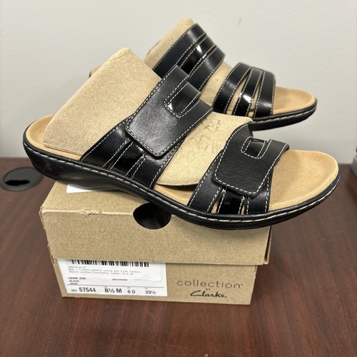 Sandalo piatto Clarks donna Leisa Zoe nero pelle sintetica combinazione taglia 8 5