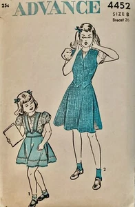 1940s Advance Sewing Pattern 4452 Girls Sz 8 5685 FREE SHIPPING - Picture 1 of 2