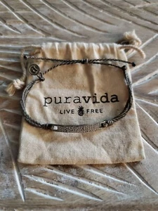 Pura Vida Silver Rectangle Charm Pitted Bar Bracelet - Picture 1 of 4