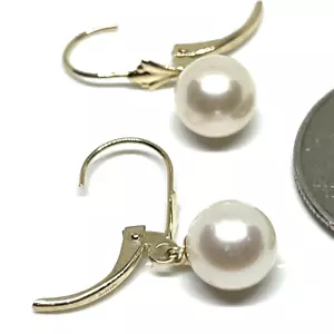 Pendientes traseros colgantes de palanca de perlas de 8 mm de oro amarillo de 10 quilates - CAJA DE REGALO - ENVÍO GRATUITO - Imagen 1 de 4