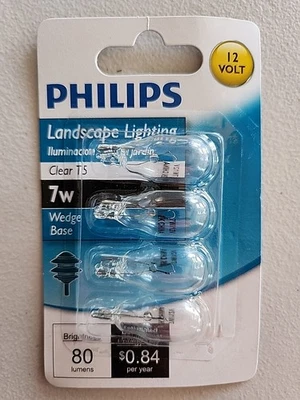 Philips Landscape Lighting 12V 7W Wedge Base Clear T5 Bulb 4pk - New - Image 1 of 3