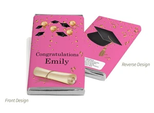 Graduation Chocolate Bars - Personalised Favours - Gold & Silver Foils - Pink V1 - Picture 1 of 2