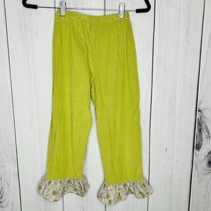 Hannah Kate Green Corduroy Pants Girls Size 7 (22" x 19") Pull-On Ruffle Hem - Picture 1 of 7