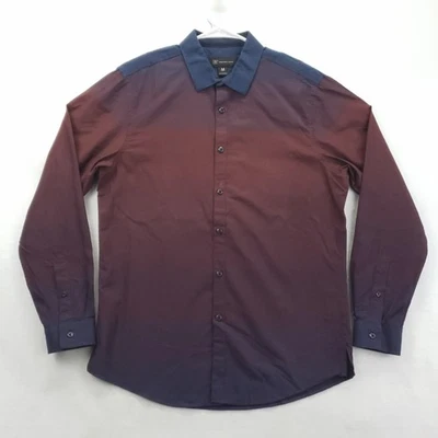 Camisa INC International Concepts Para Hombre Mediana Borgoña Azul Marino Ombre Abotonada Foto 1 de 4