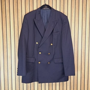Daks Doublebreasted Blazer Jacket Mens XL 42 Pure Wool Gold Button Navy Blue - Picture 1 of 10