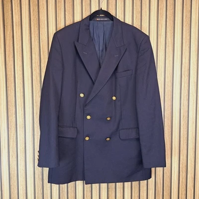 Daks Doublebreasted Blazer Jacket Mens XL 42 Pure Wool Gold Button Navy Blue - Image 1 of 4