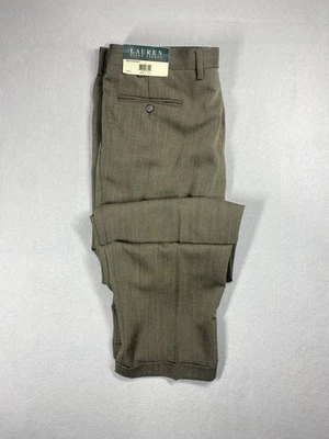 Calça empresarial Lauren Ralph Lauren masculina 38x34 marrom esverdeada plissada - Imagem 1 de 4
