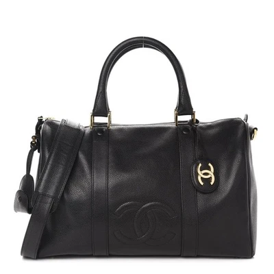 CHANEL Caviar Leather Large Bowler Bag Travel Bag Duffle Black CC Tote - Image 1 of 4