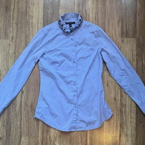 Banana Republic Long Sleeve Button-Down Blouse Cotton Blue Embroidered Collar - Picture 1 of 19