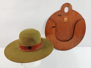 Boy Scouts Of America Official Scout Masters Campaign Hat & Wooden Holder BSA - Picture 1 of 24