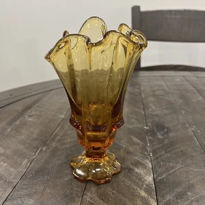 Vintage Fenton Glass Amber CA Valencia Handkerchief 7” Vase #8359 - Picture 1 of 4