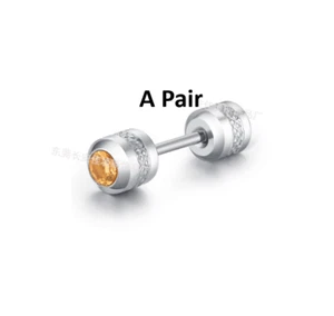 A Pair Surgical Titanium Steel Double Sided Screw Back CZ Stud Earrings 4mm PE65 - Picture 1 of 21